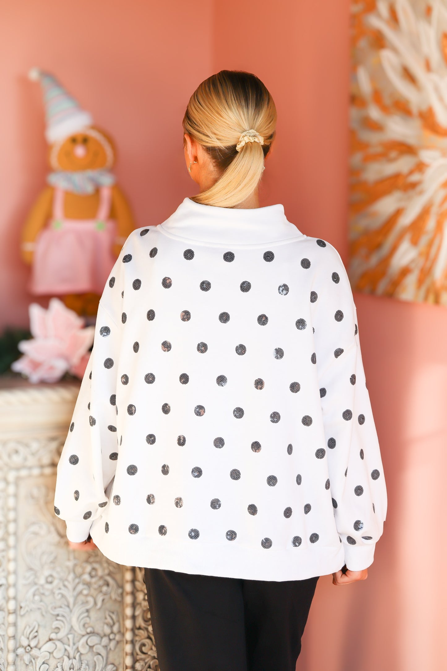 QOS Black & White Polka Dot Sweatshirt