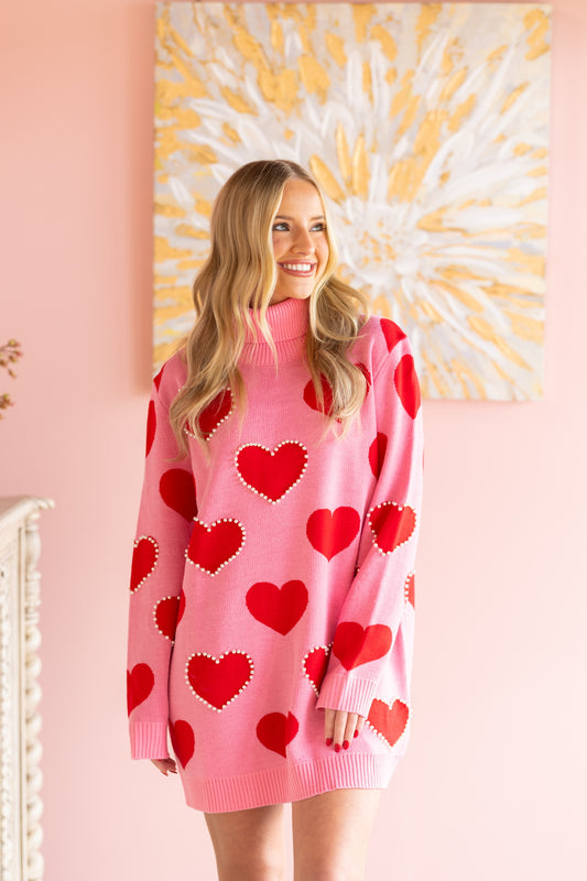Pink and Red Hearts Sweater Tunic