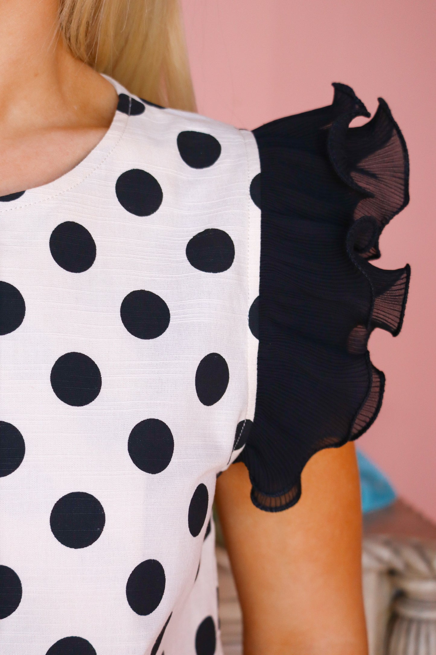 Button Up Polka Dot Ruffle Top