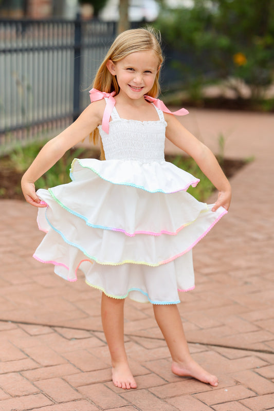 KIDS Rainbow Tiered Bow Dress