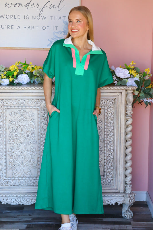 Green and Pink Scuba Dress