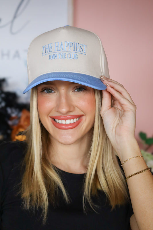 Blue The Happiest Embroidered Trucker Hat