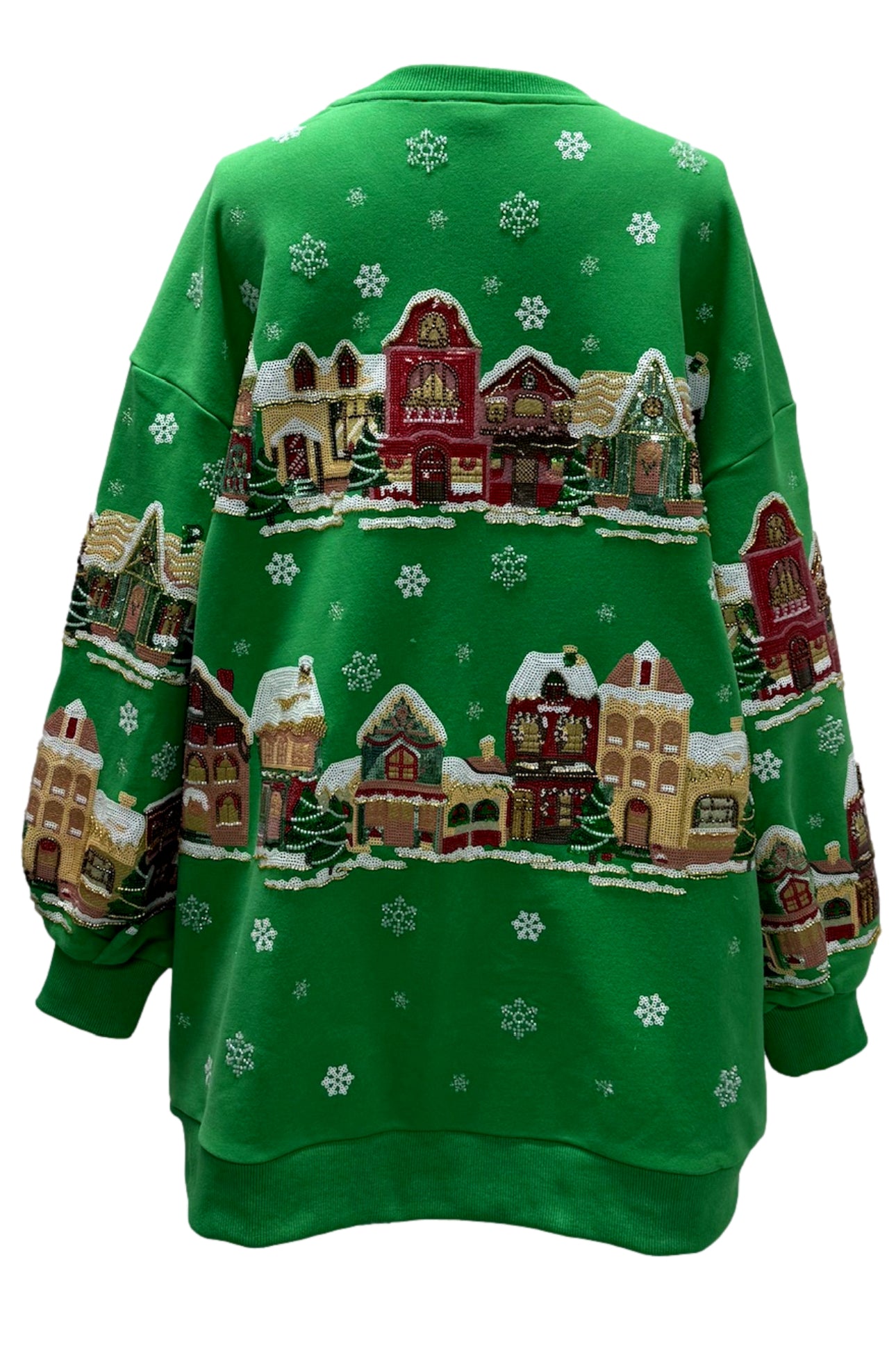 QOS Green Snowy Village Sweatshirt Dress