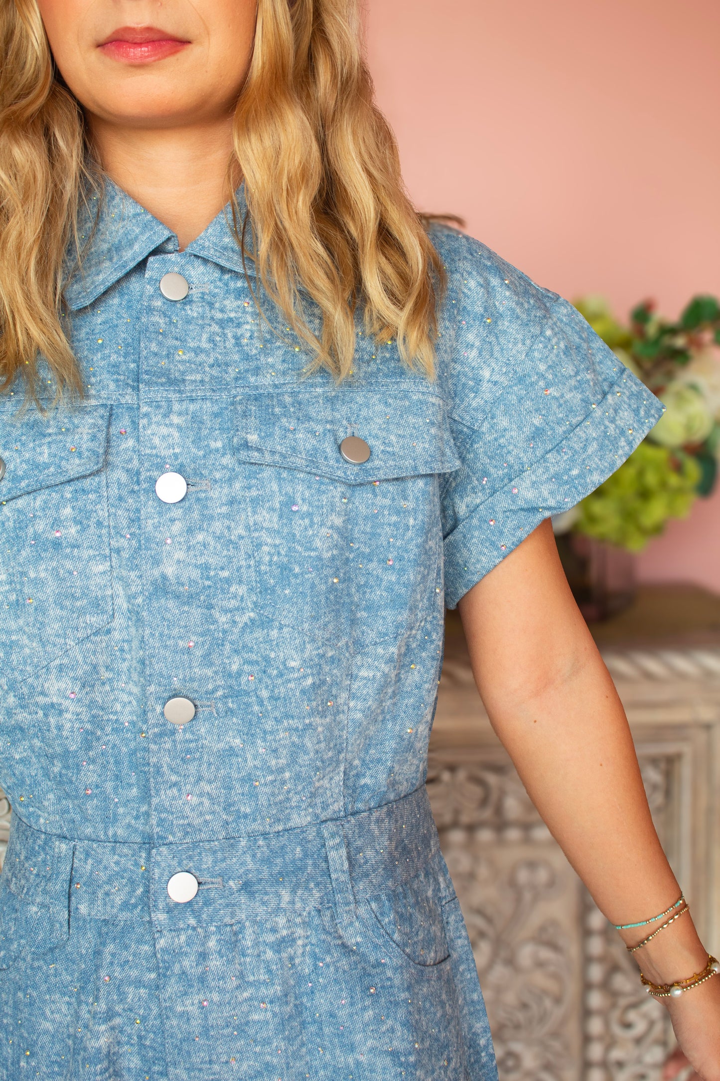 Sparkly denim romper