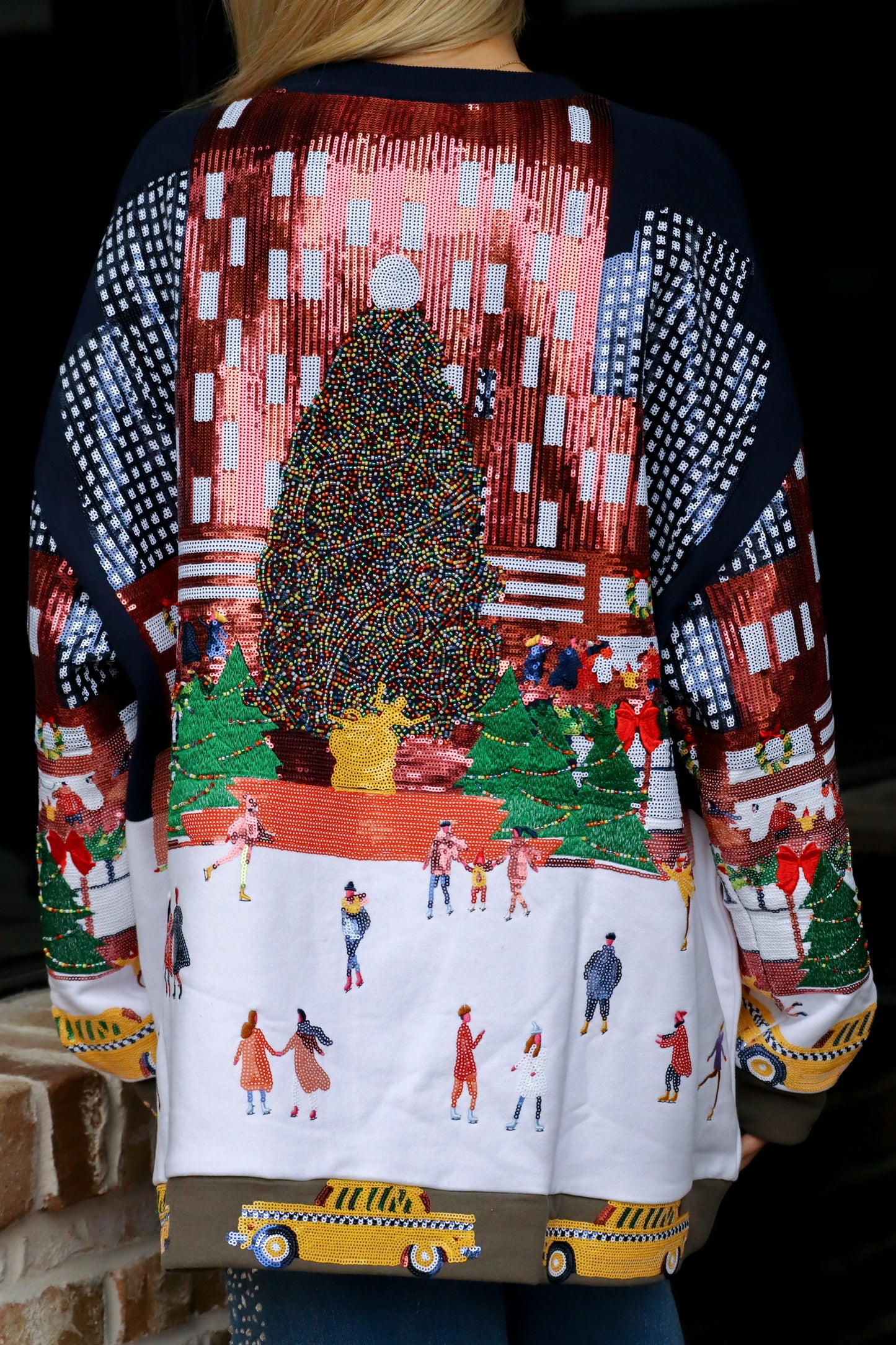 QOS Sequin Rockefeller Center Sweatshirt