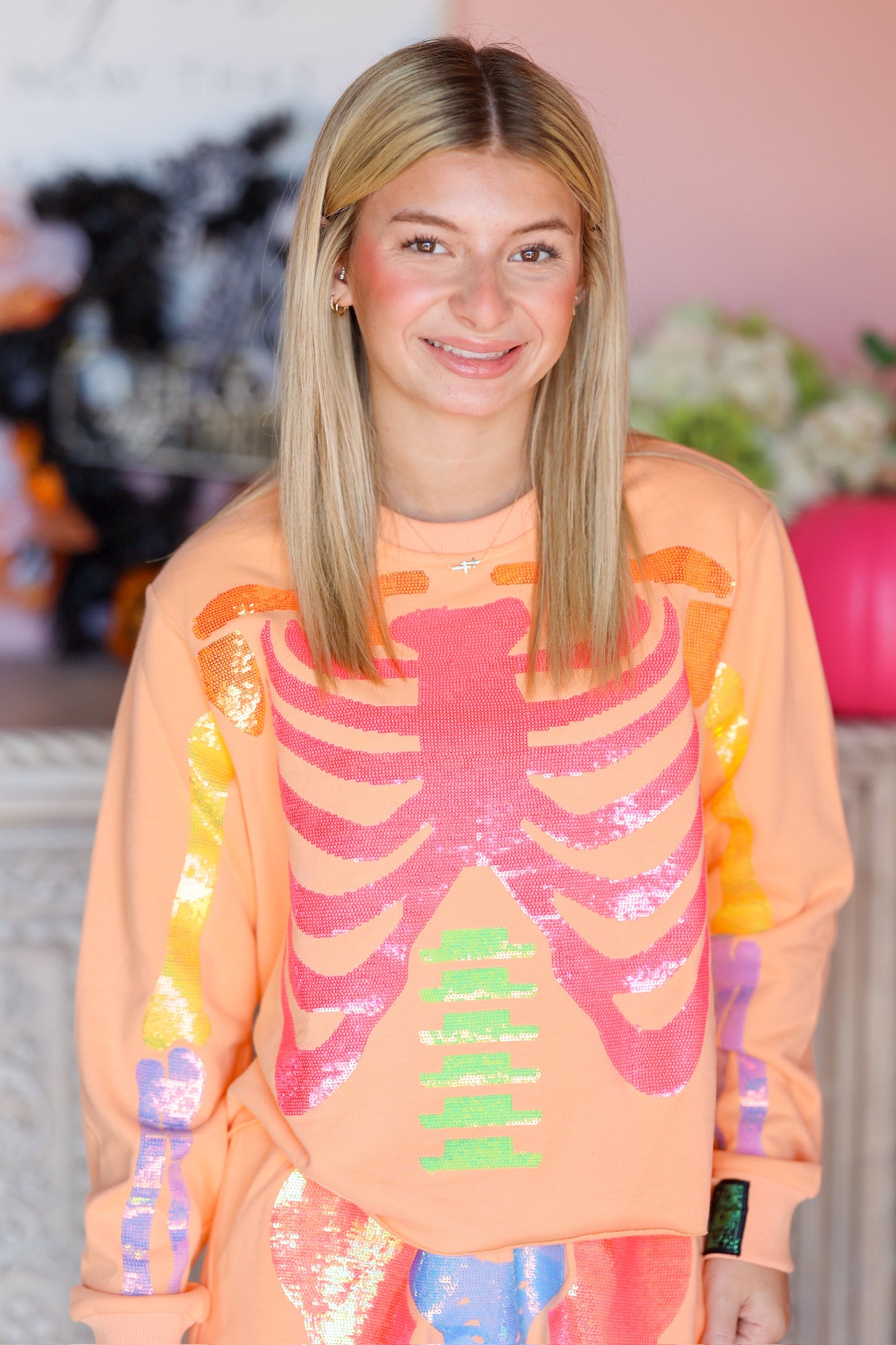 QOS Orange Skeleton Sweatshirt