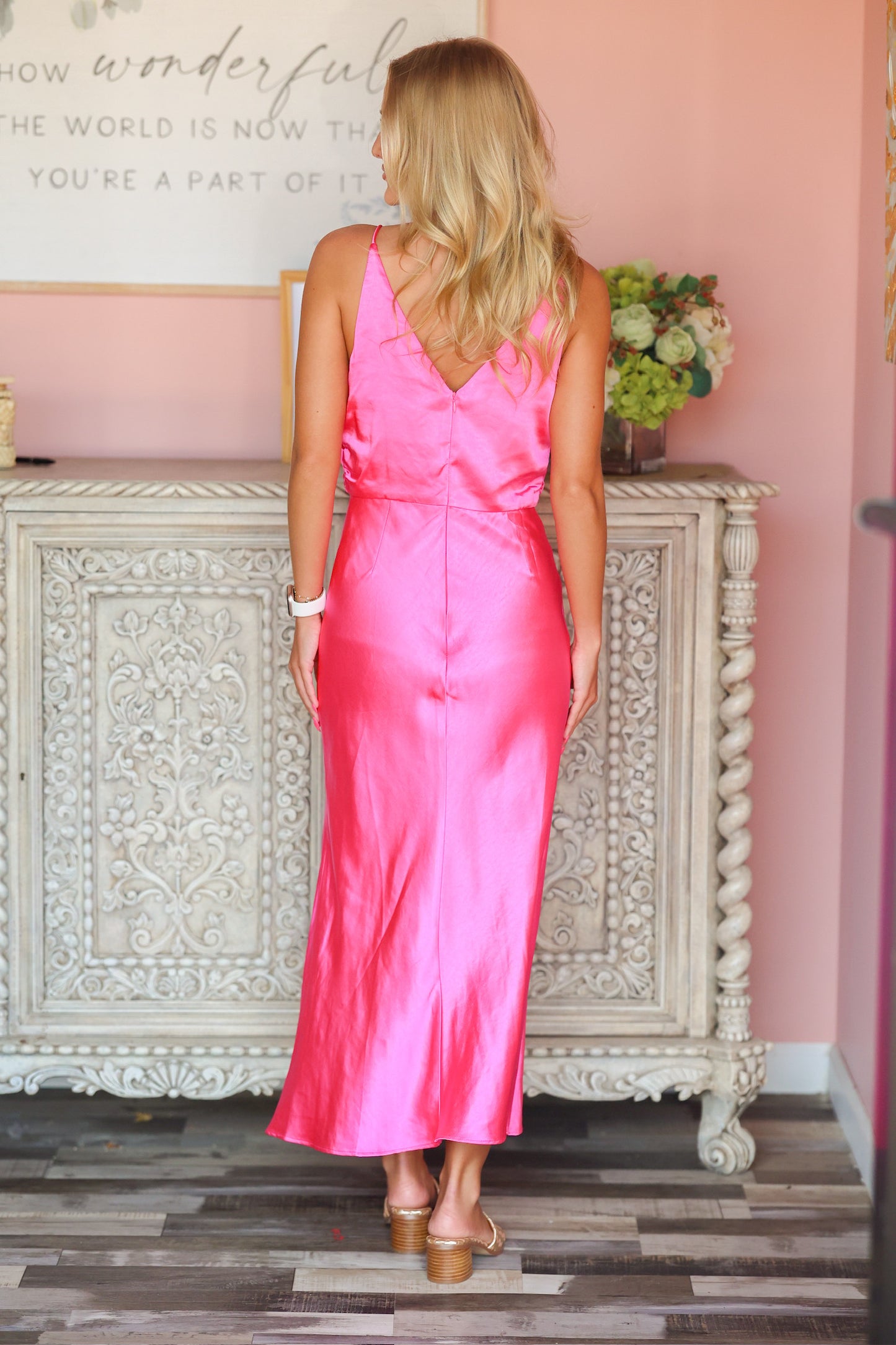 Hot Pink Satin Cami Dress