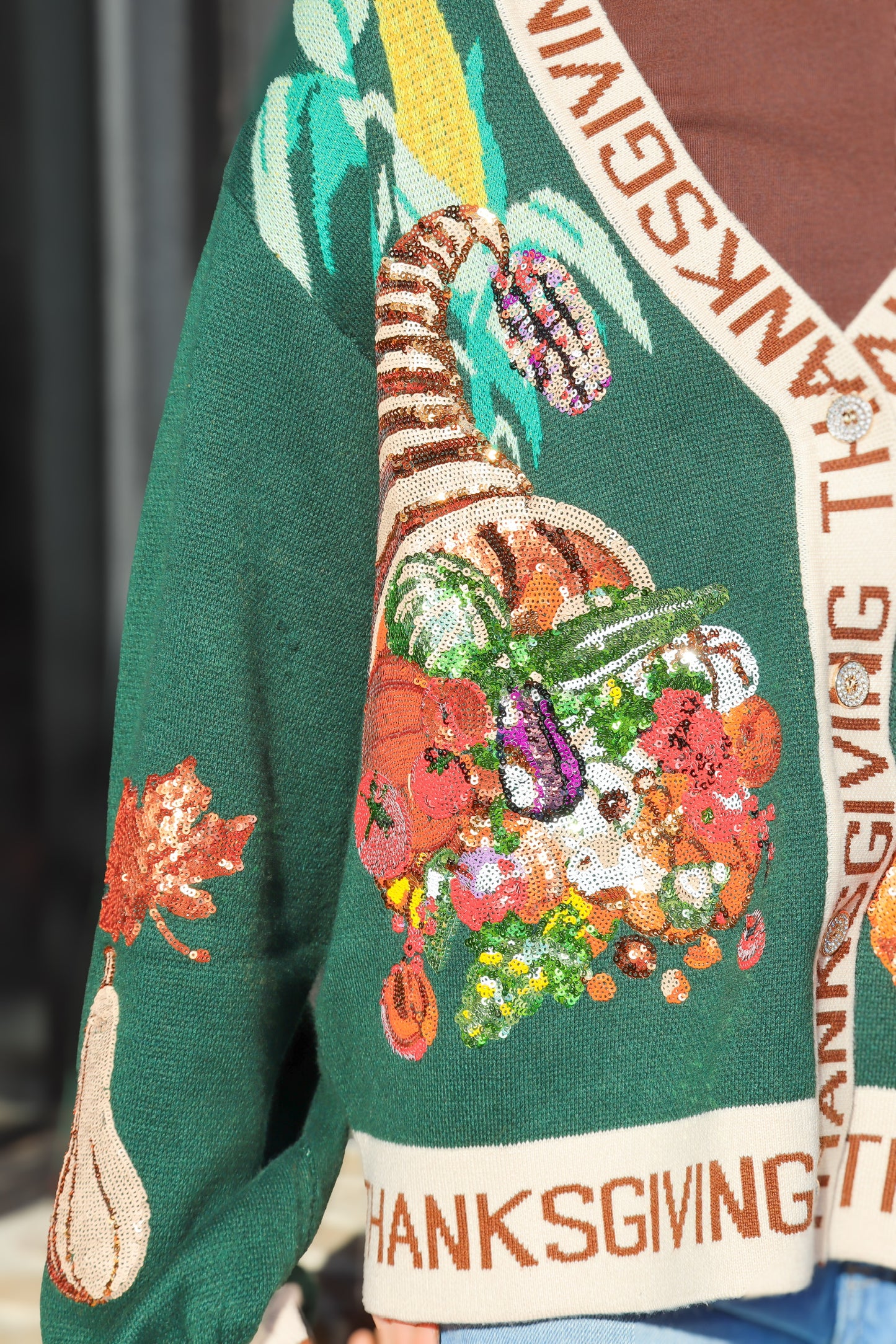 QOS Dark Green Thanksgiving Cardigan