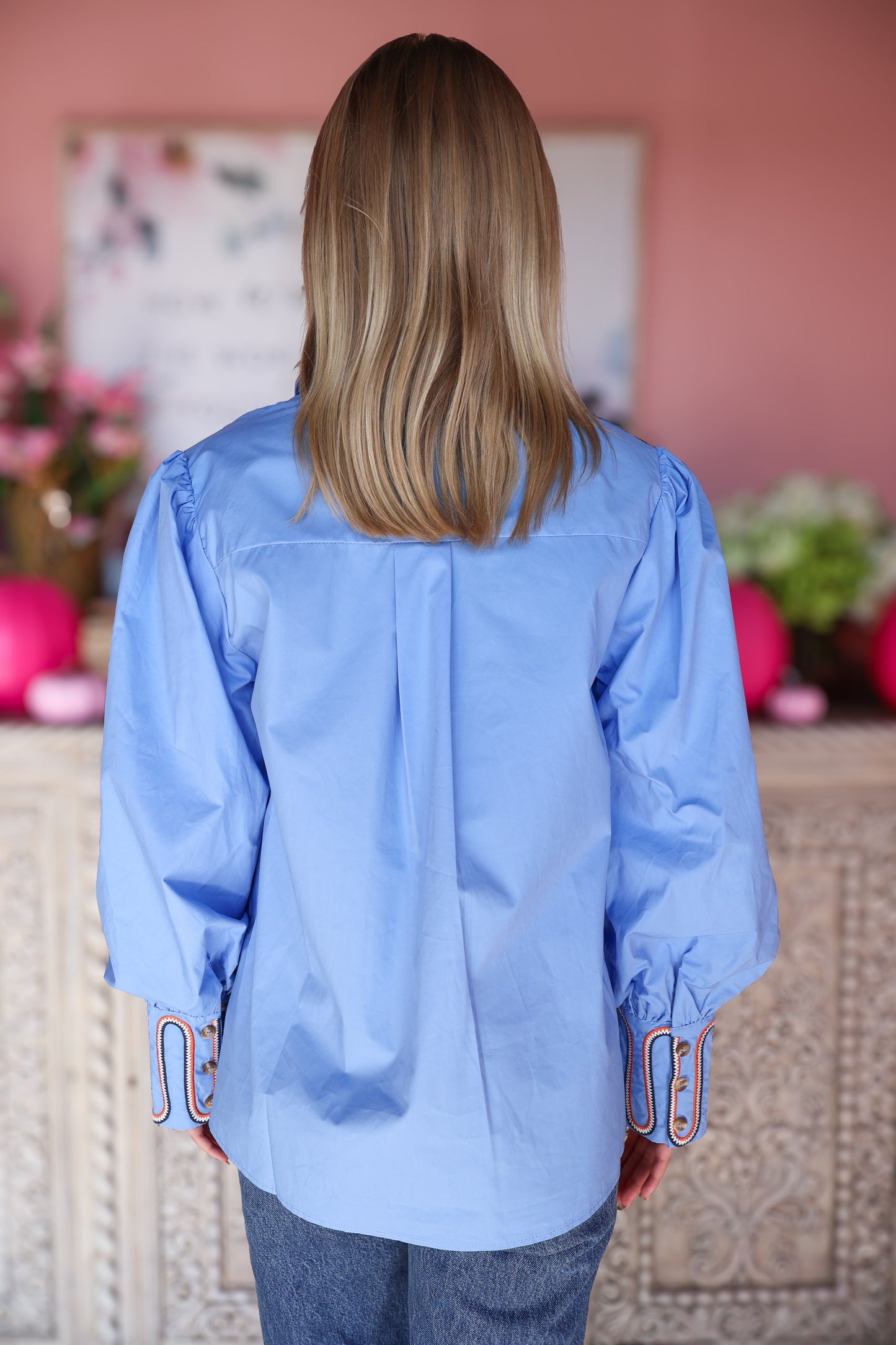 Blue & Orange Collar Button Up