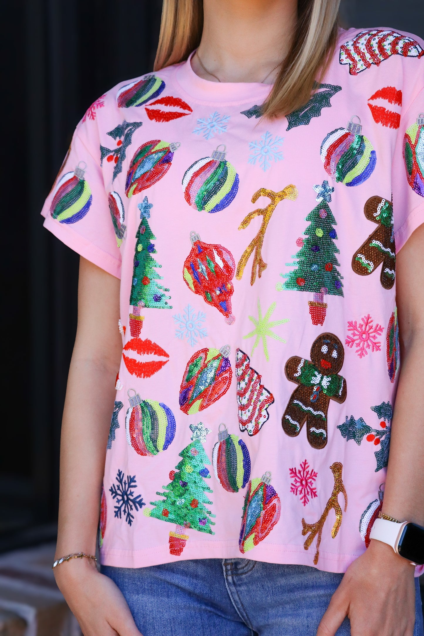 QOS Light Pink Christmas Icon Tee