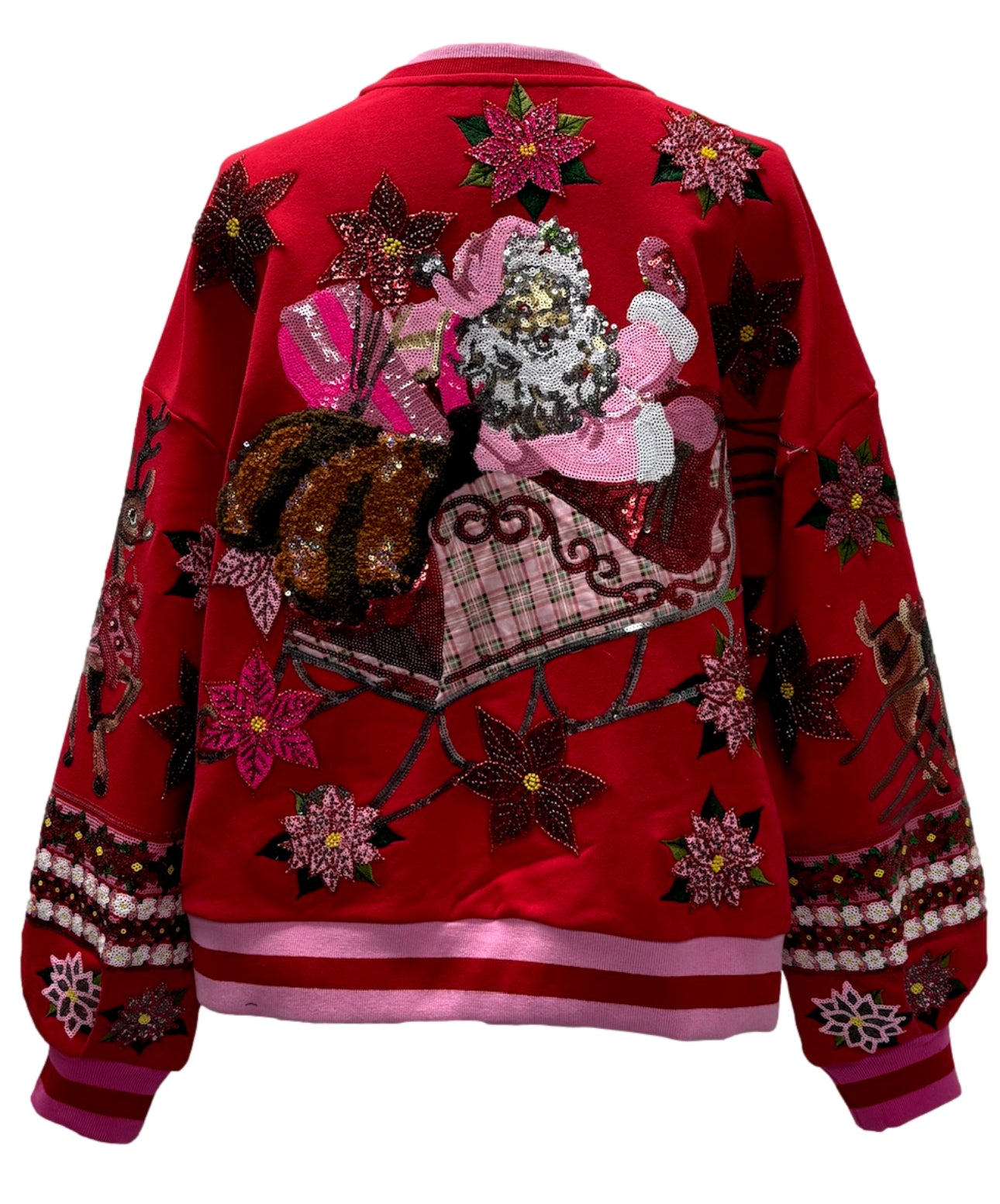 QOS Red & Red Vintage Poinsettia Sweatshirt