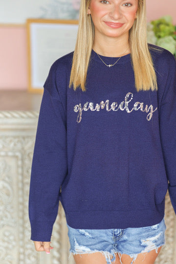 Navy and Silver Gameday Sweater