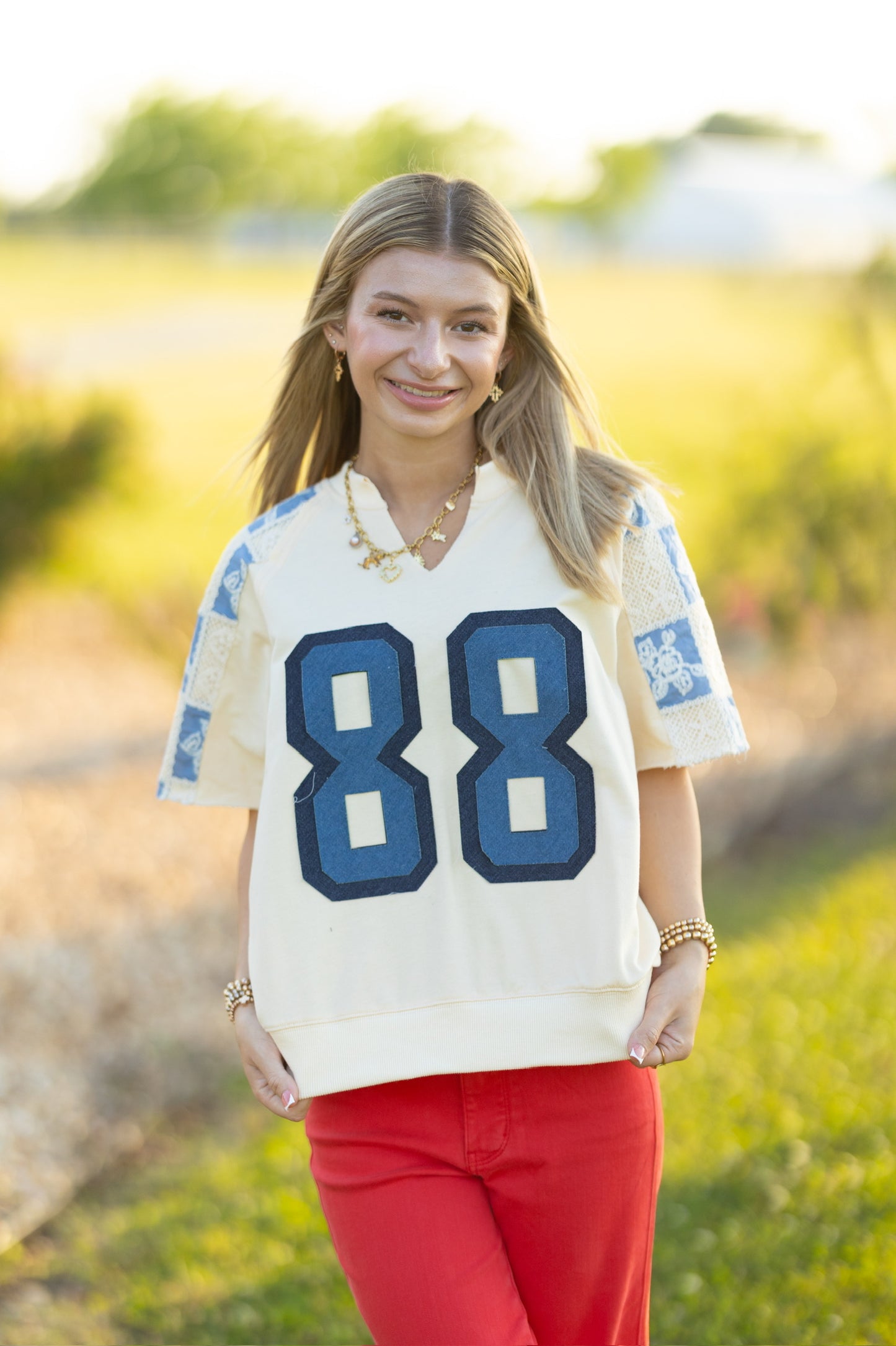 Denim Number Patch Top