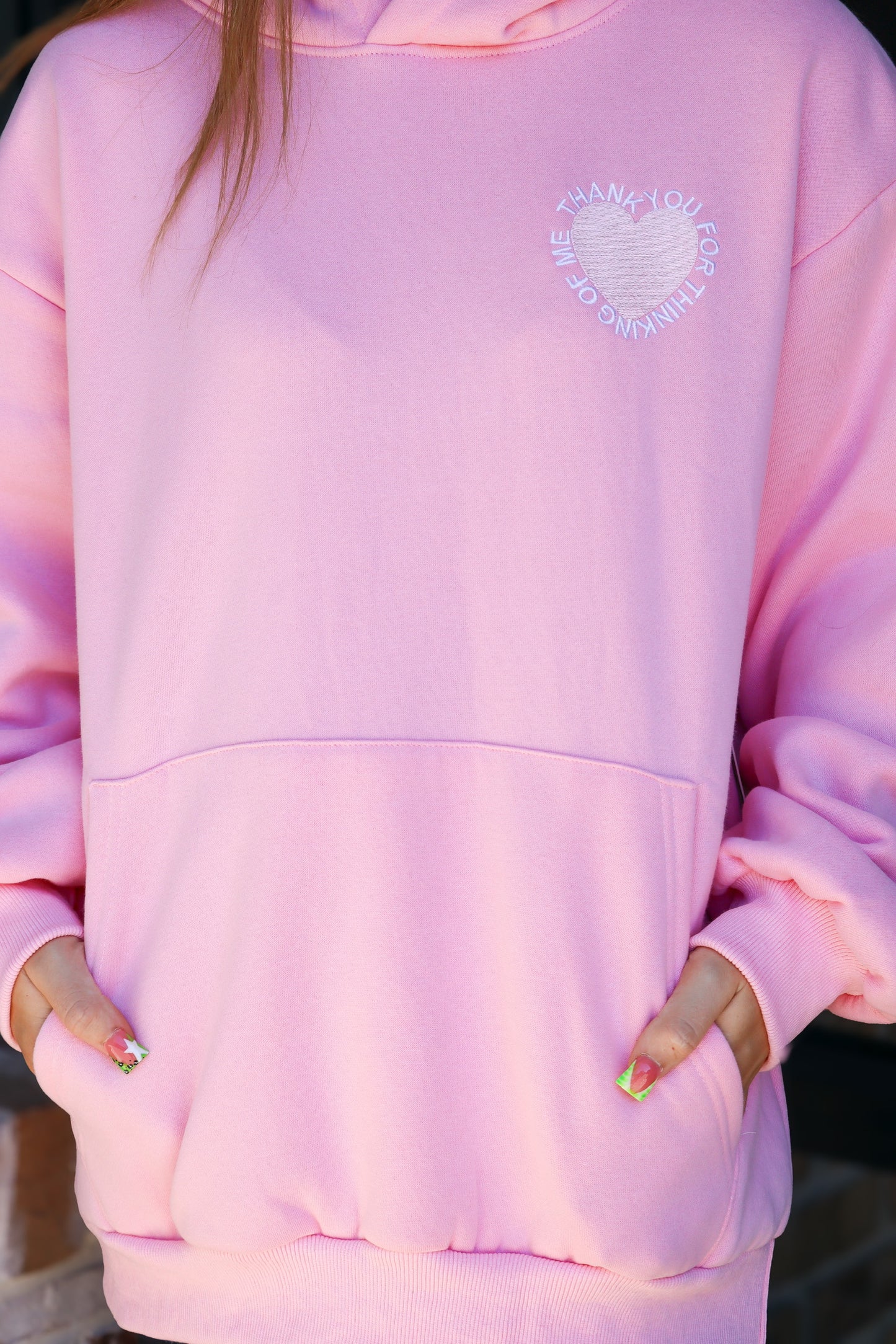 "Thank You For Thinking Of Me" Pink Hoodie