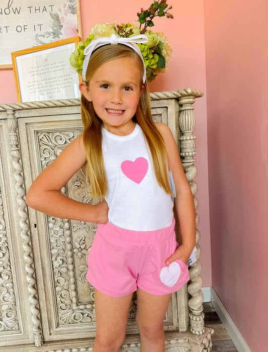 Kids Pink Heart Patch Shorts