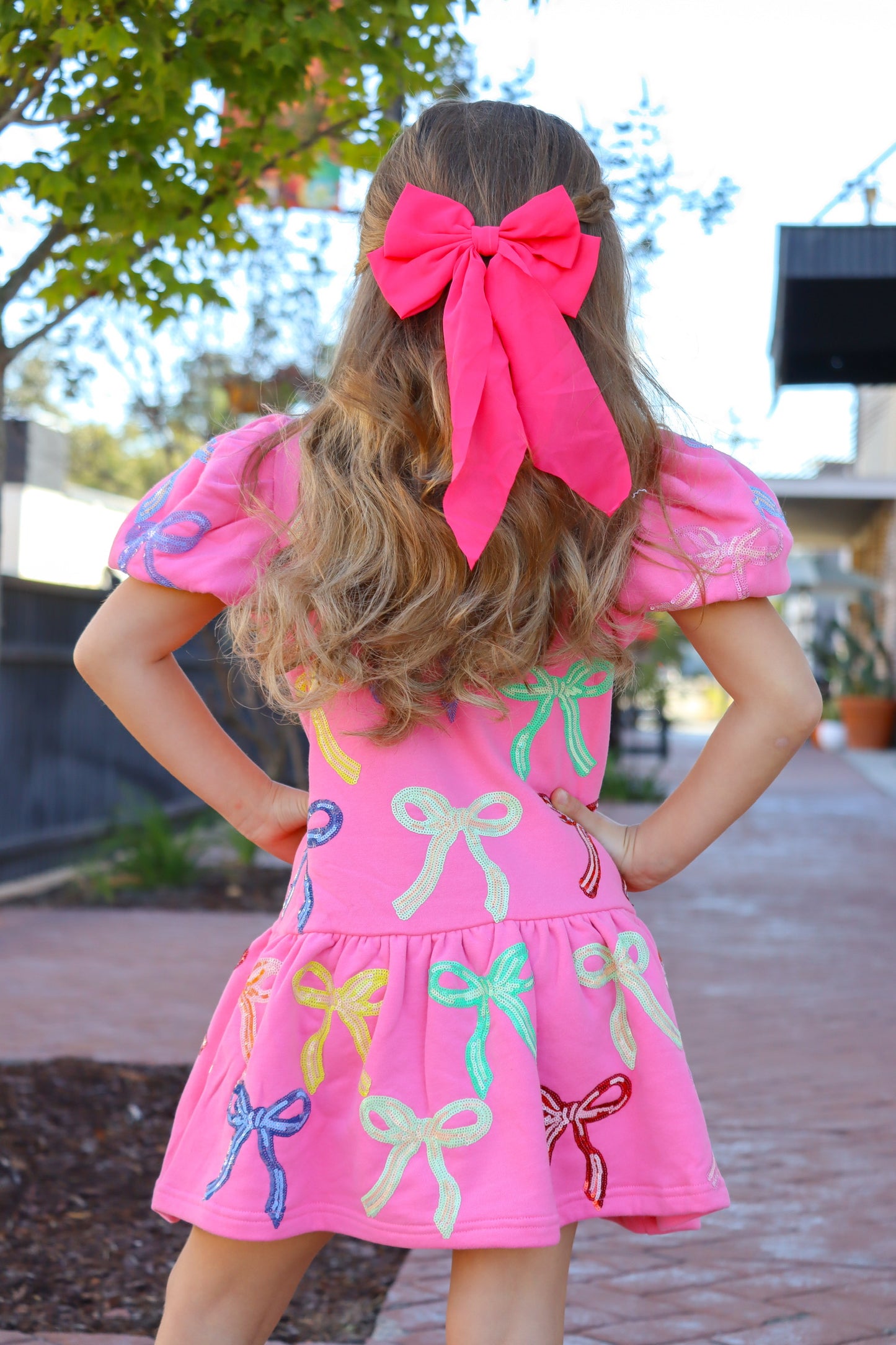 QOS Kids Pink Multi Bow Dress