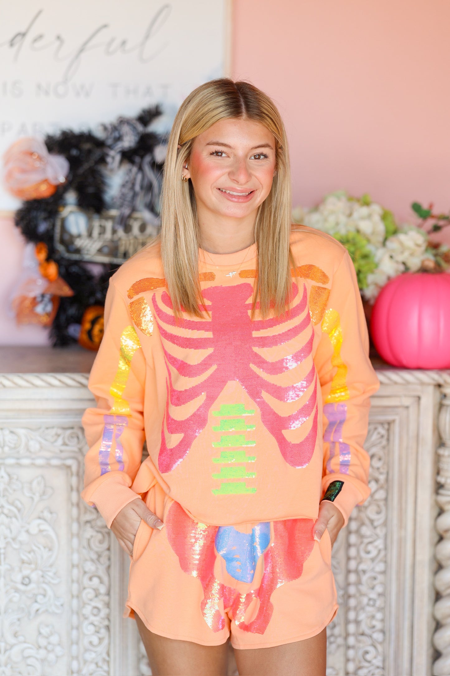 QOS Orange Skeleton Sweatshirt