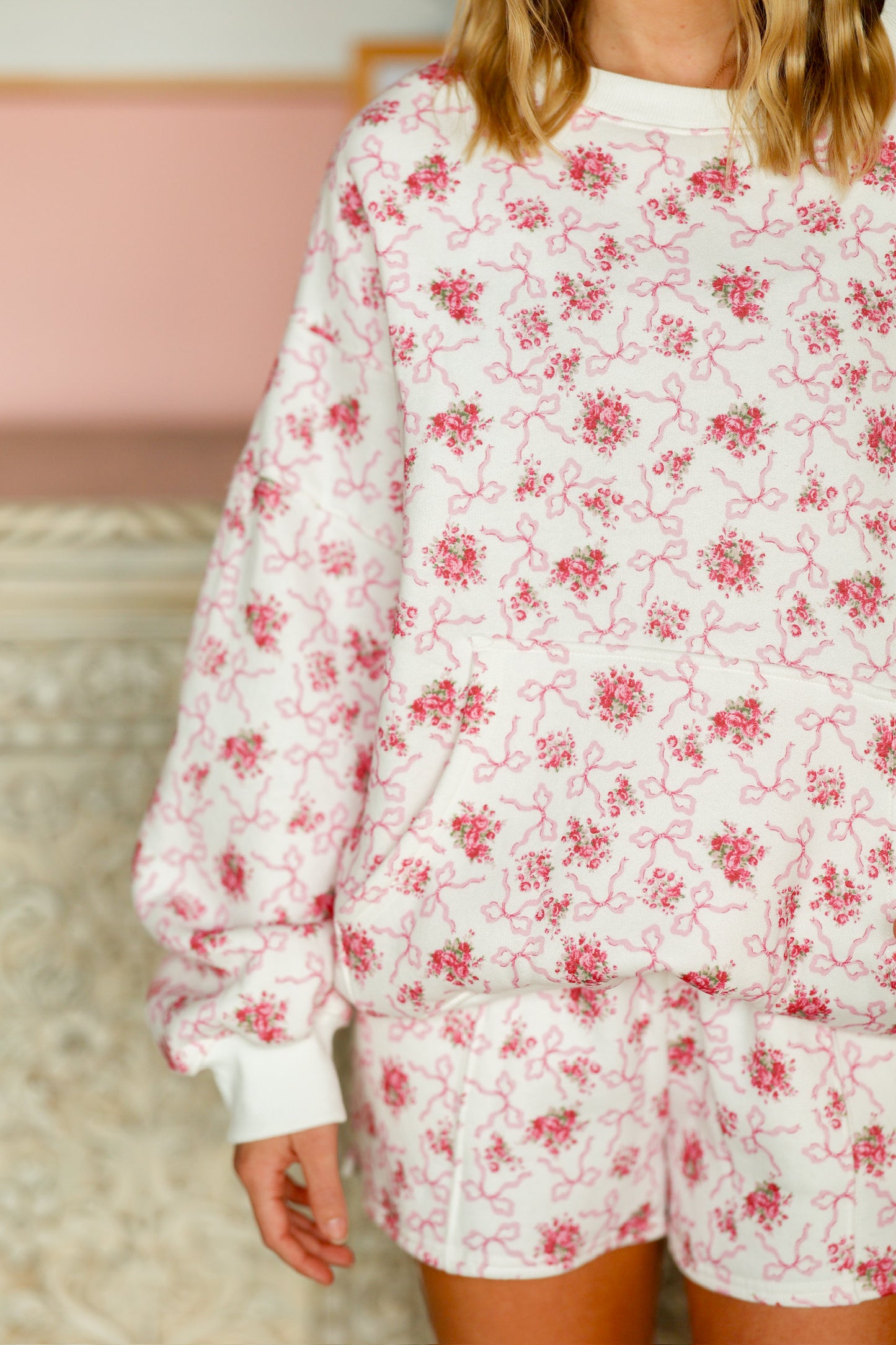 White & Pink Floral Terry Set