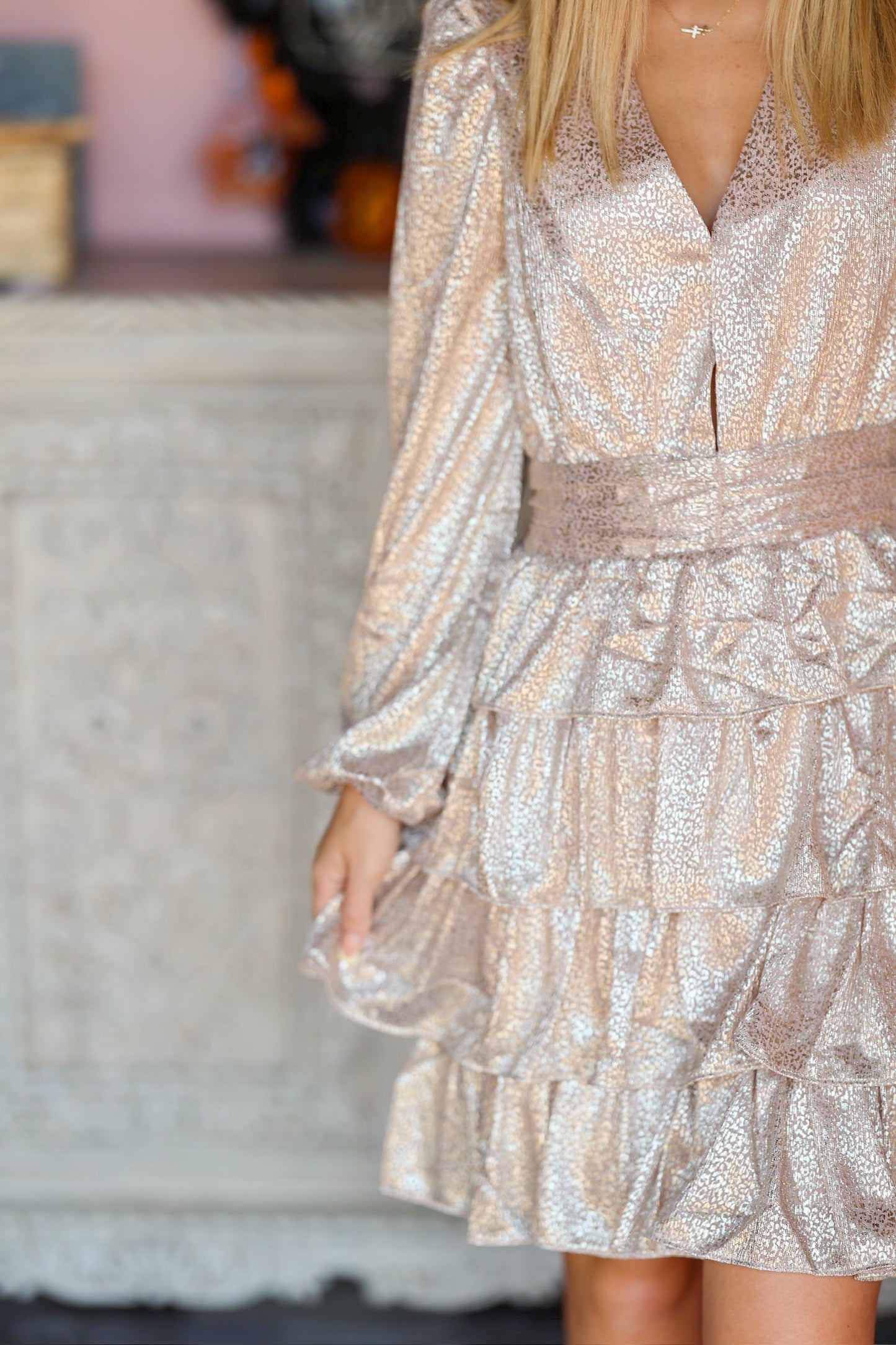 Blush Deep V-Neck Tiered Dress
