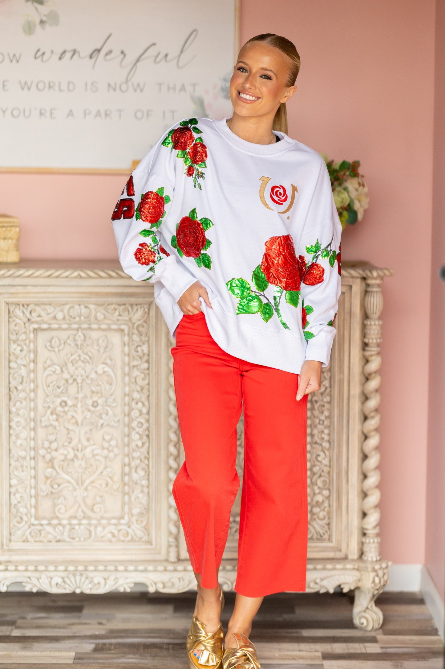 Red HW Tummy Control Wide Leg Jeans