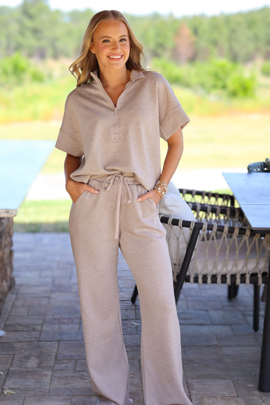 Taupe Straight Leg Scuba Pants