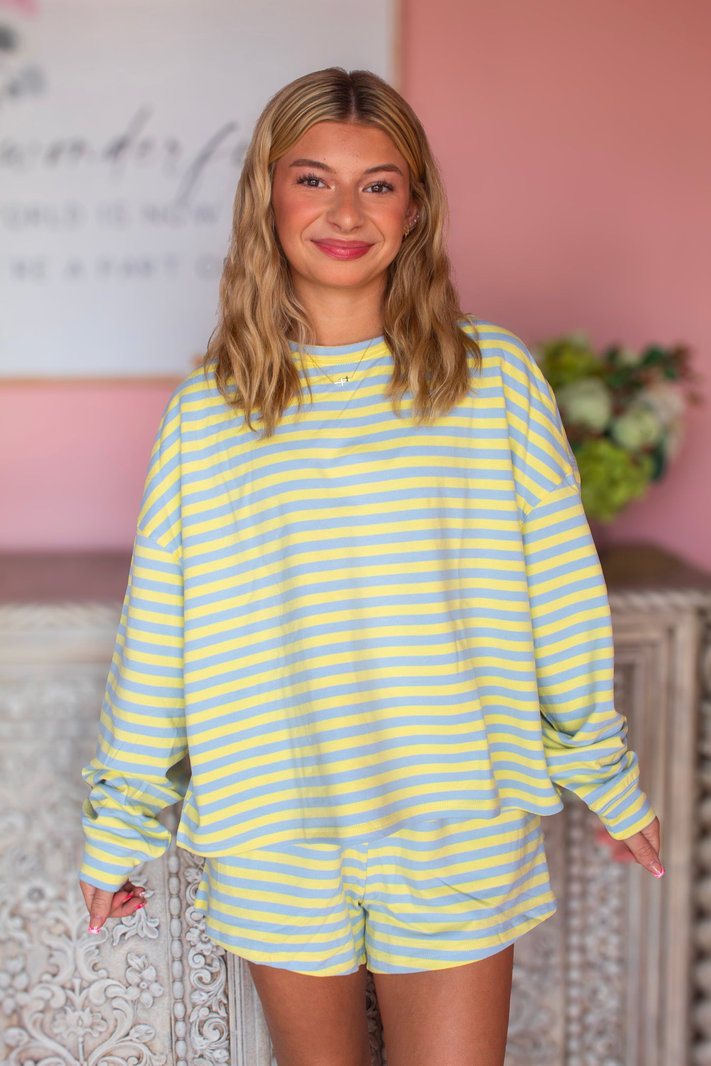 Blue/Lemon long sleeve Striped Set