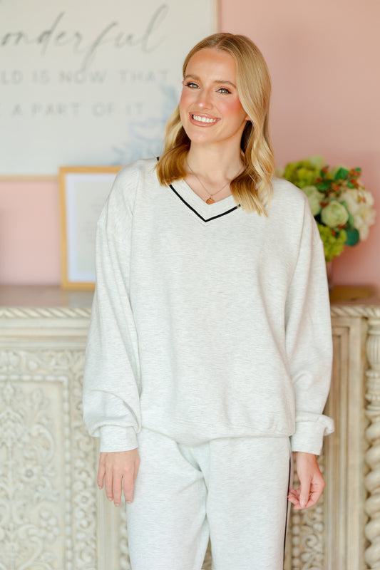Grey & Black V-Neck Lined Set