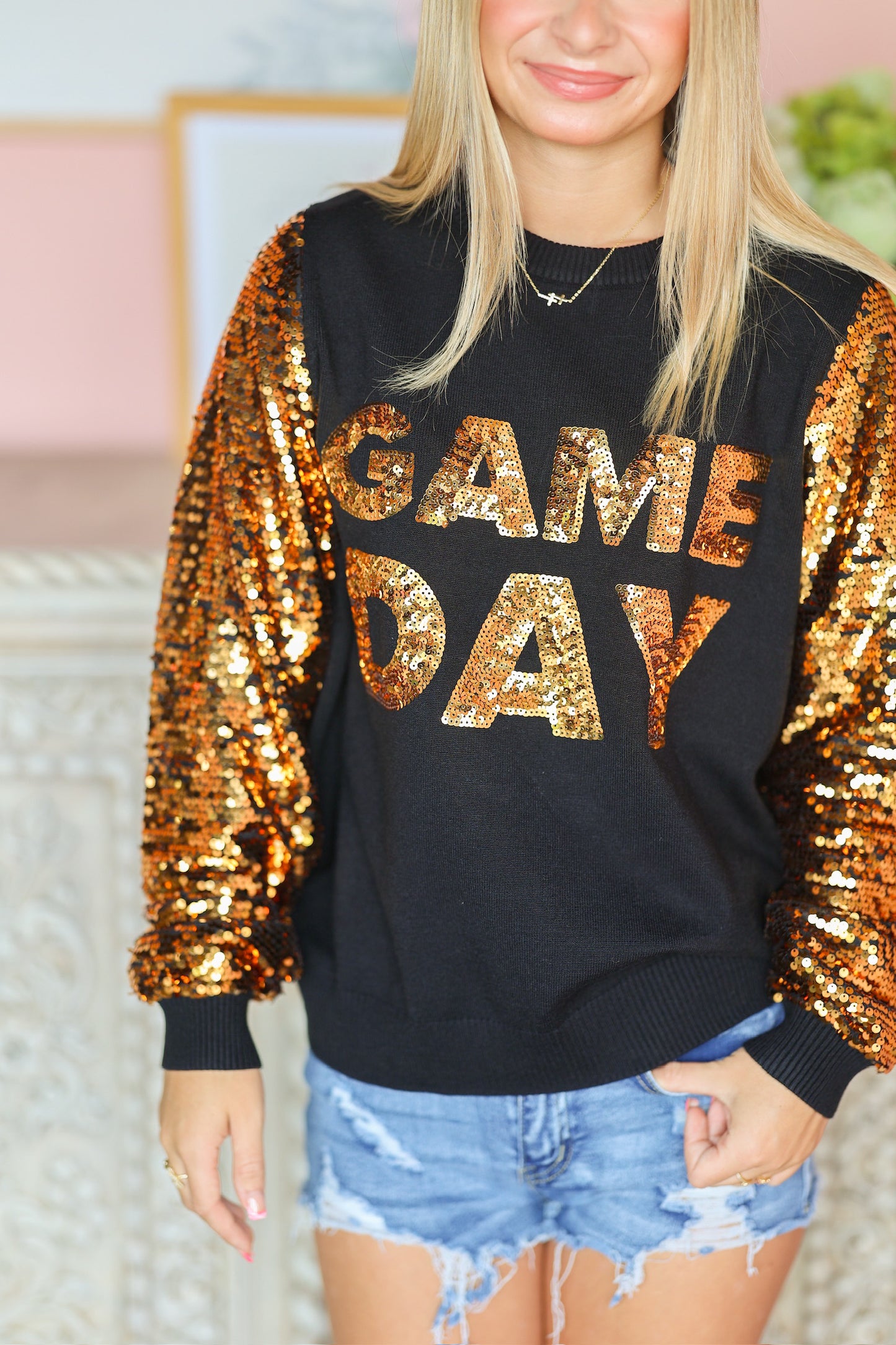 Black and Gold Gameday Sequin Sweater
