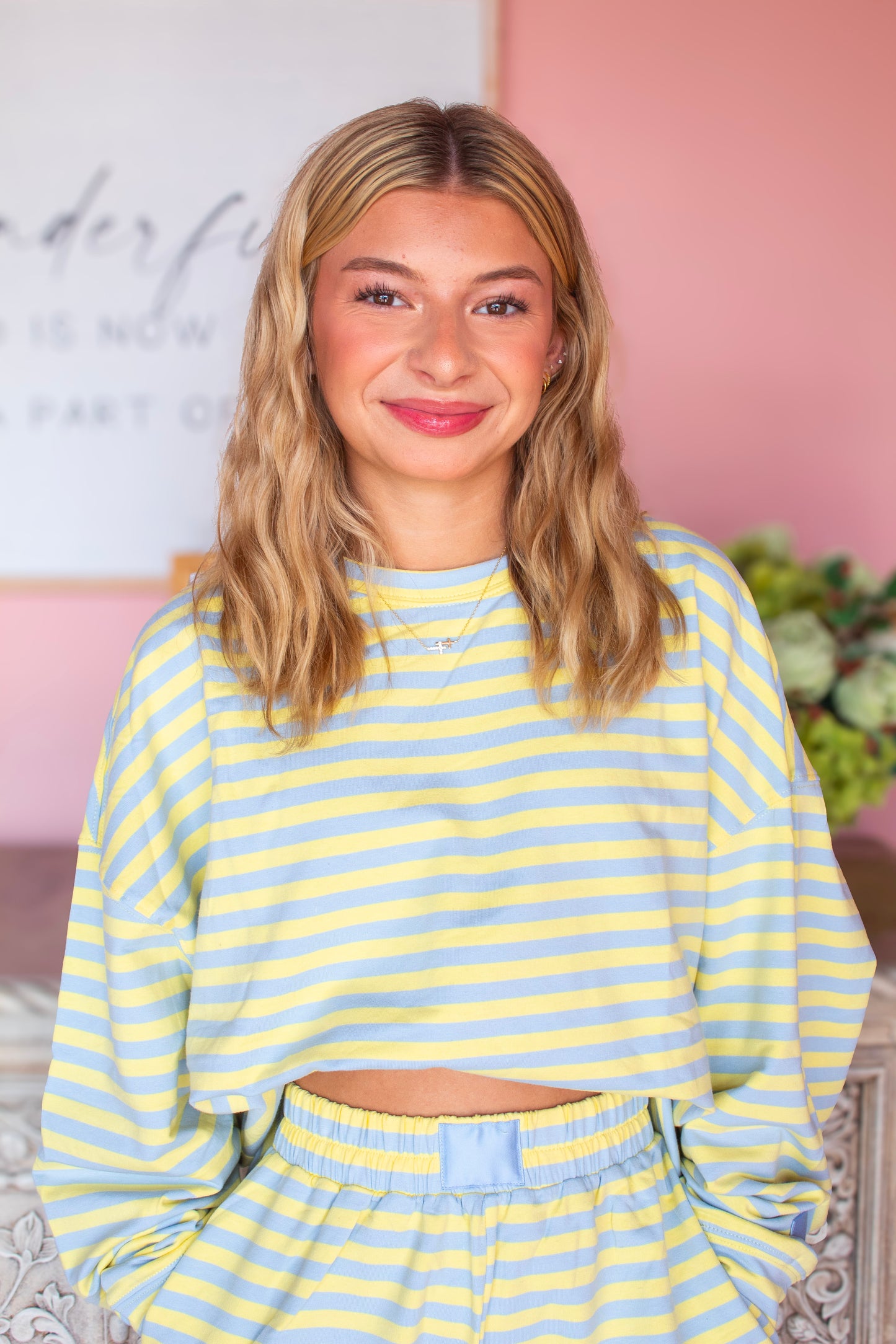 Blue/Lemon long sleeve Striped Set