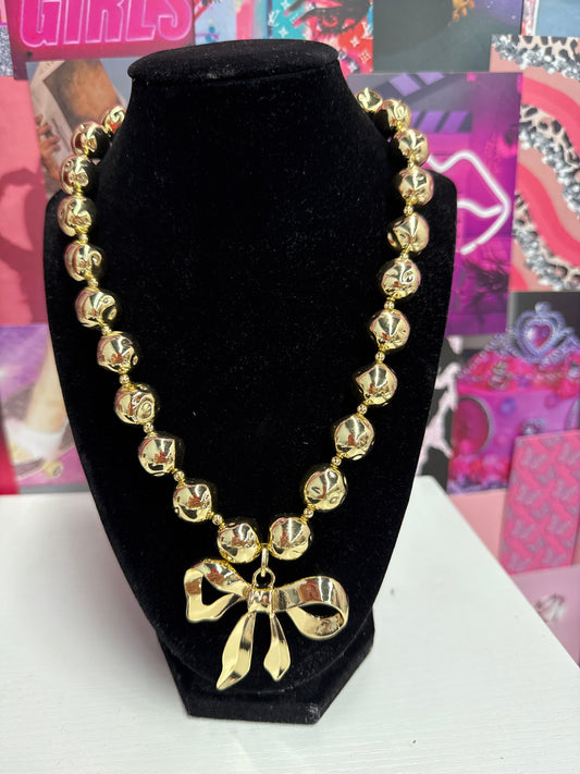 Gold Chunky Bow Necklace