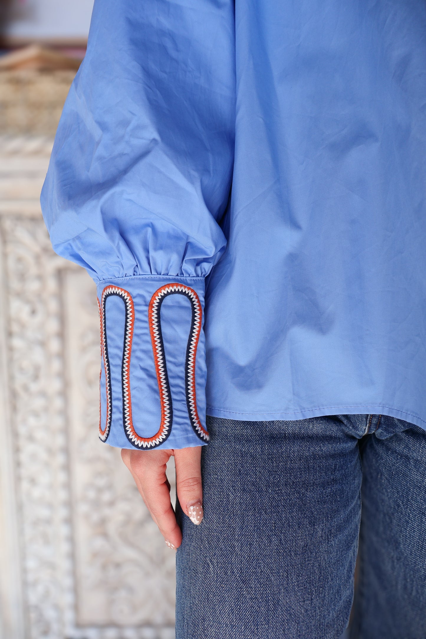 Blue & Orange Collar Button Up