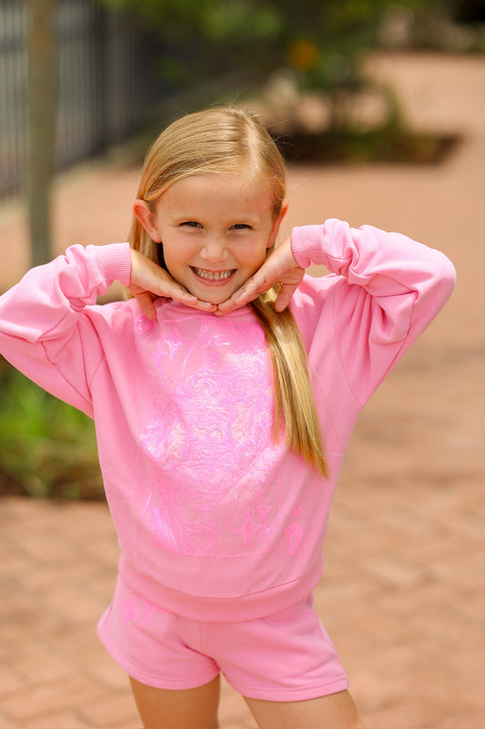 QOS Kids Hot Pink Card Sweatshirt