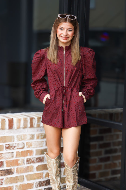 QOS Maroon Long Sleeve Romper