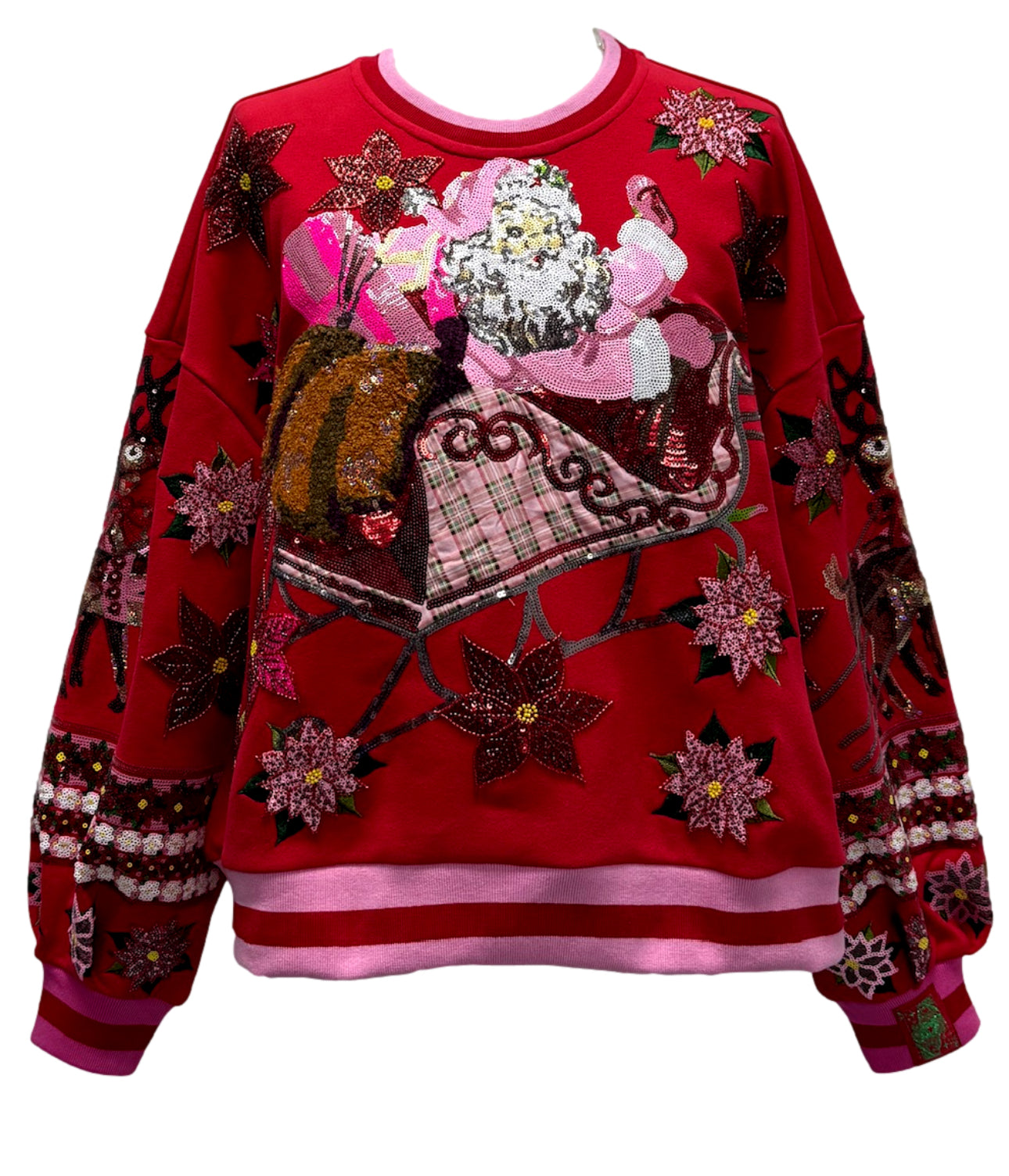 QOS Red & Red Vintage Poinsettia Sweatshirt