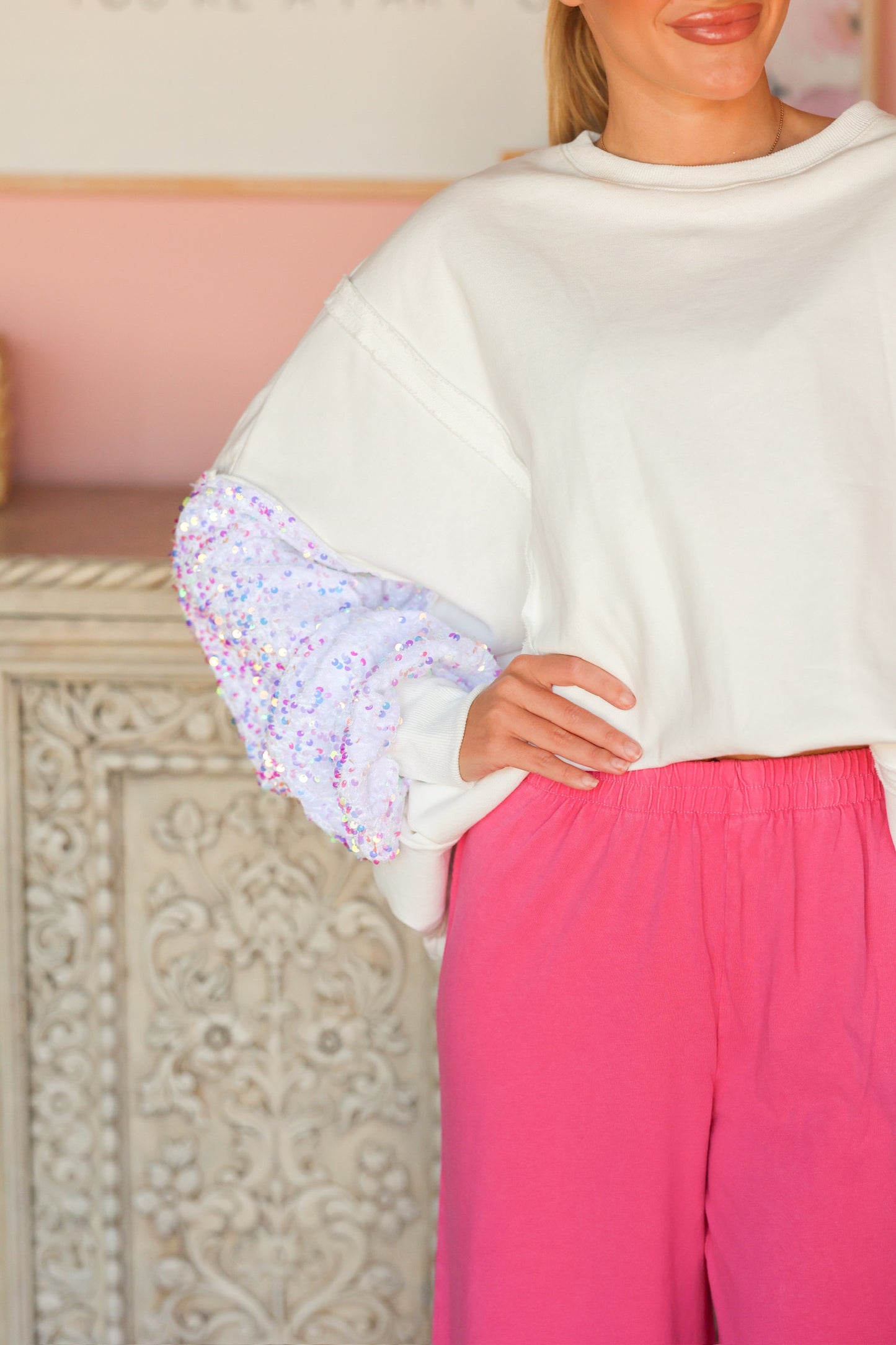 Sequin Sleeve Sweatshirt