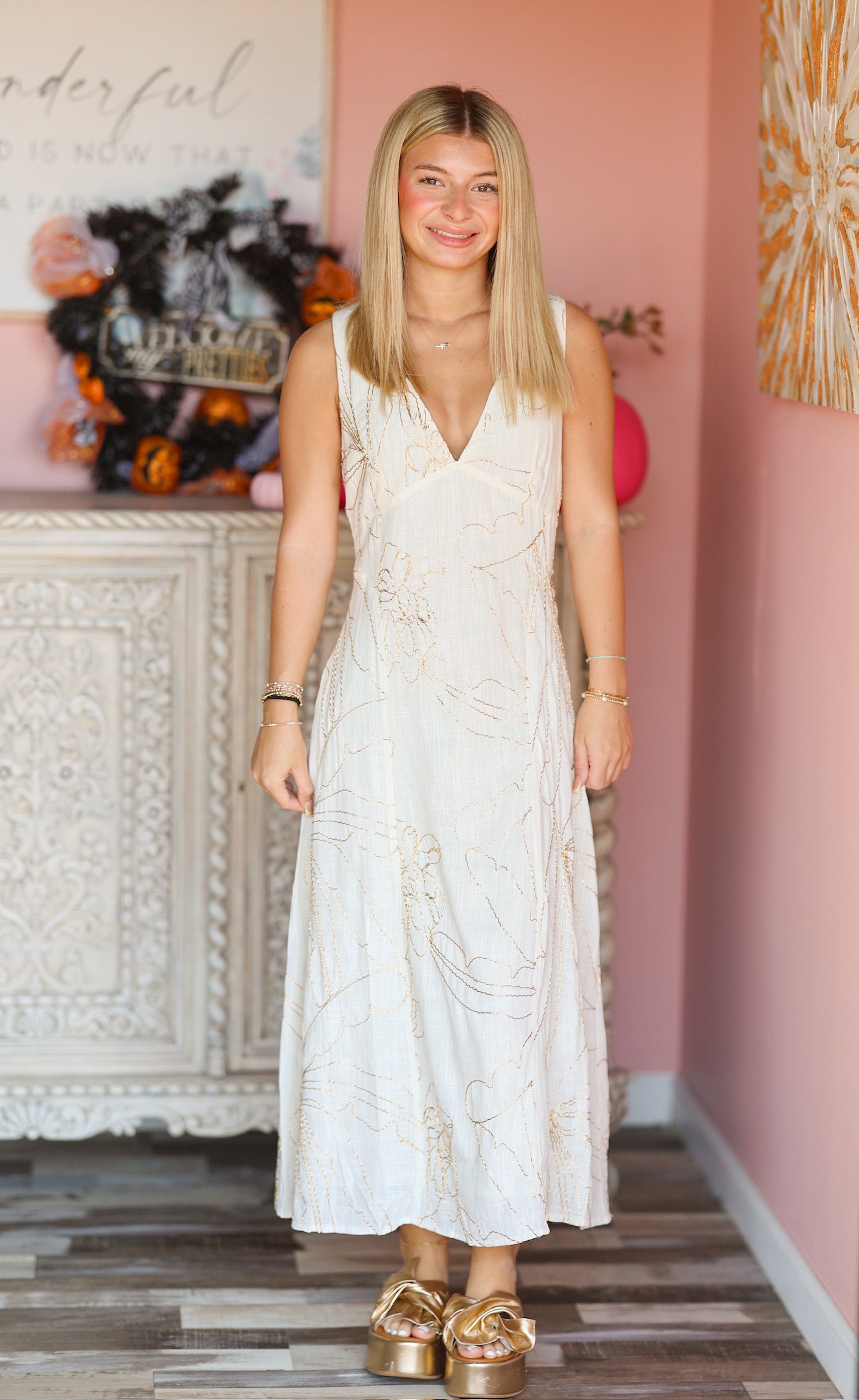 Cream & Gold Midi Dress