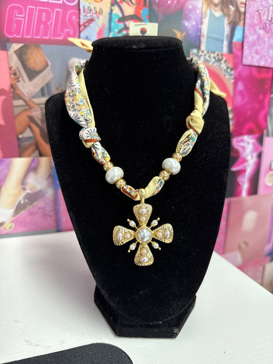 Pearl Cross Scarf Necklace