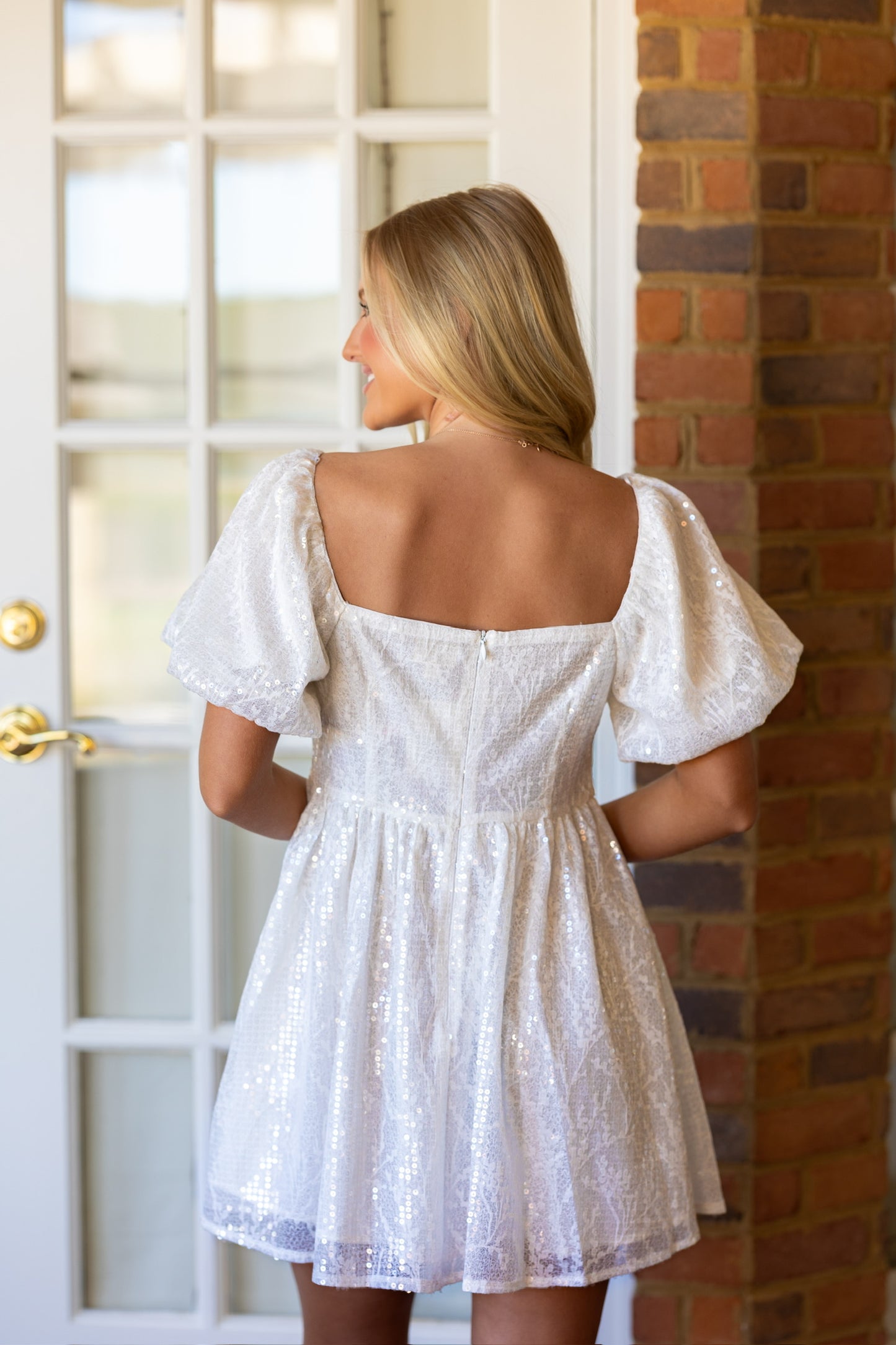White Lace Sequin Dress