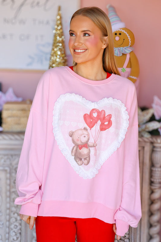 Valentine Bear Heart Patch Sweatshirt
