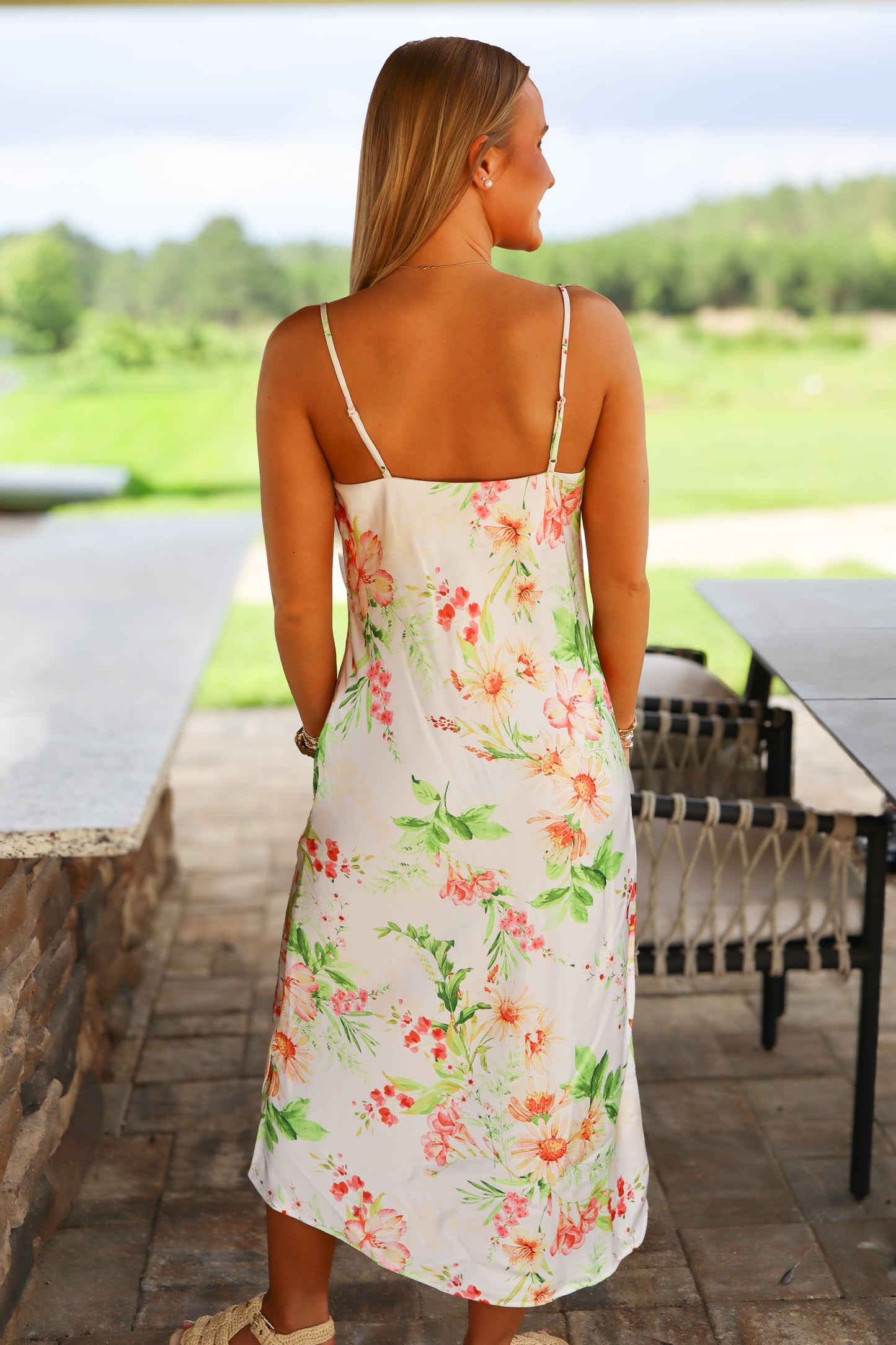 White Floral Satin Dress