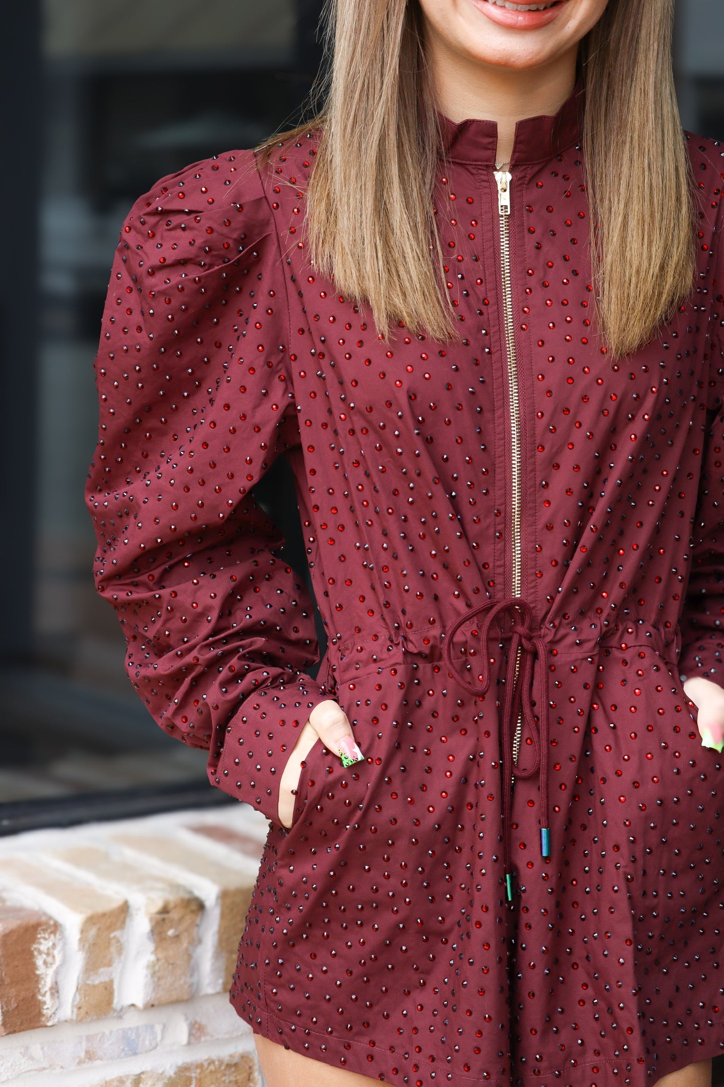 QOS Maroon Long Sleeve Romper
