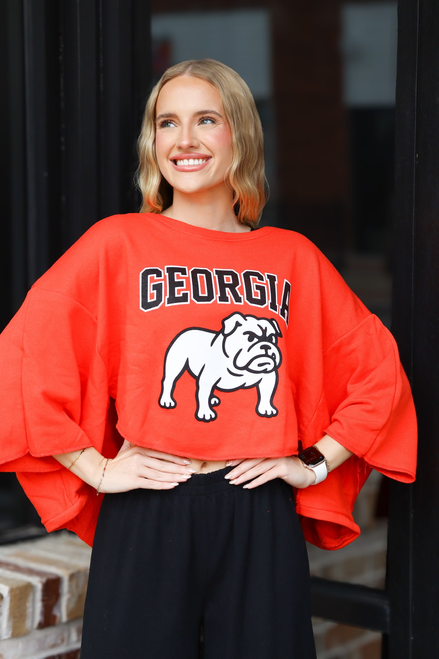 Red Georgia Bulldog Cropped Sweatshirt