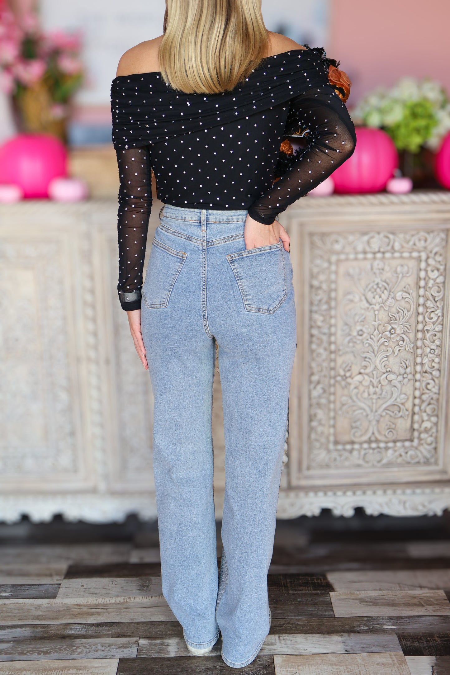 High Rise Rhinestone Jeans