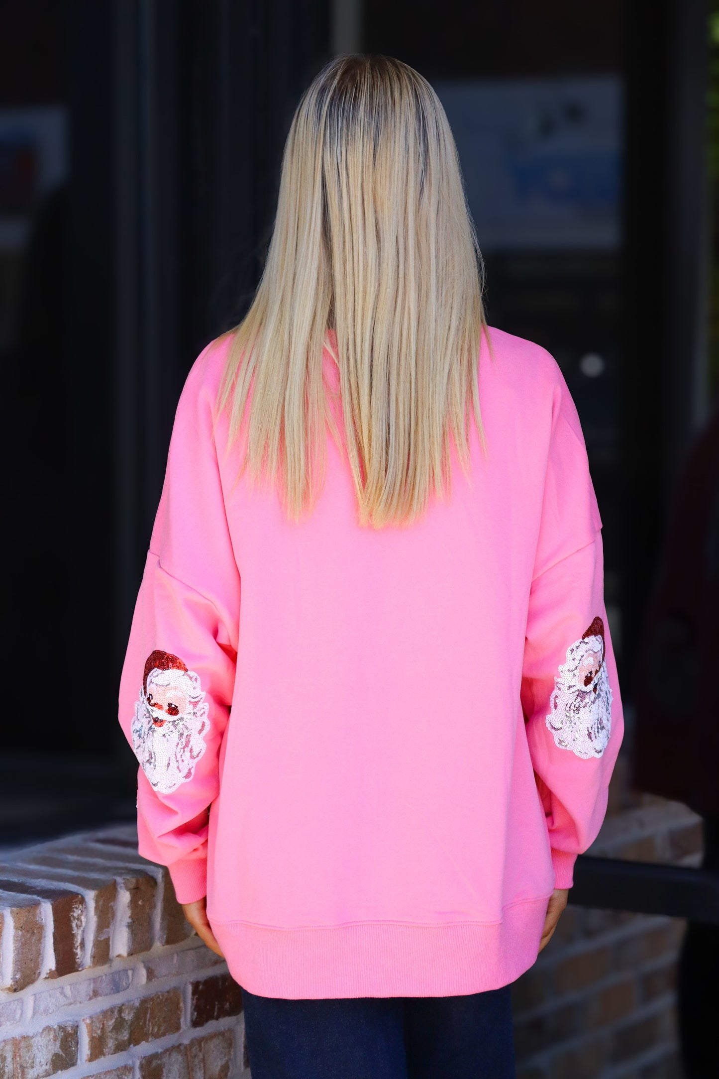 Sequin Santas Pink Oversized Sweatshirt