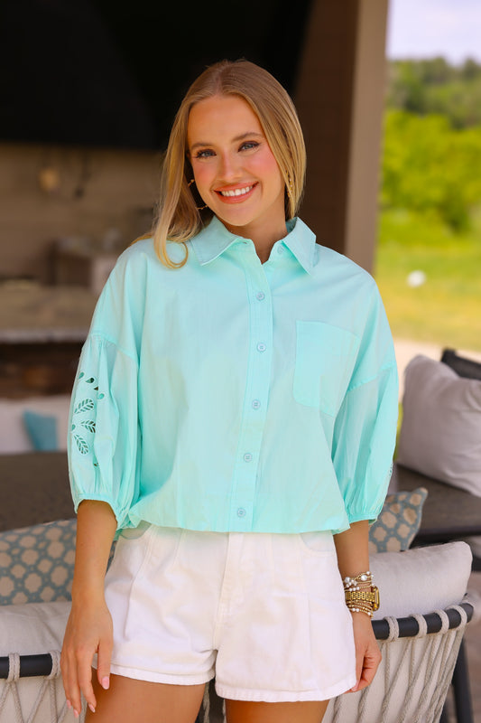Mint Collared Button Up