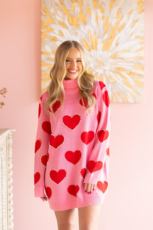 Pink and Red Hearts Sweater Tunic