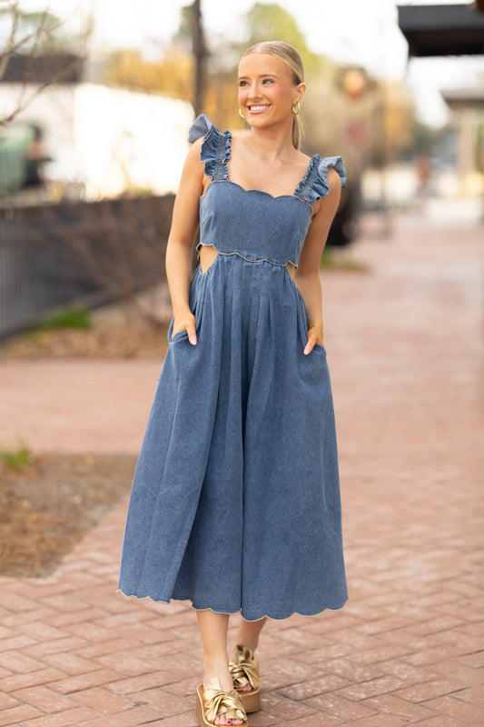 Denim Cut Out Midi Dress