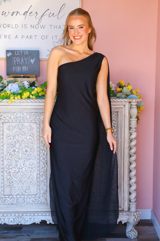 Classy Black One Shoulder Dress