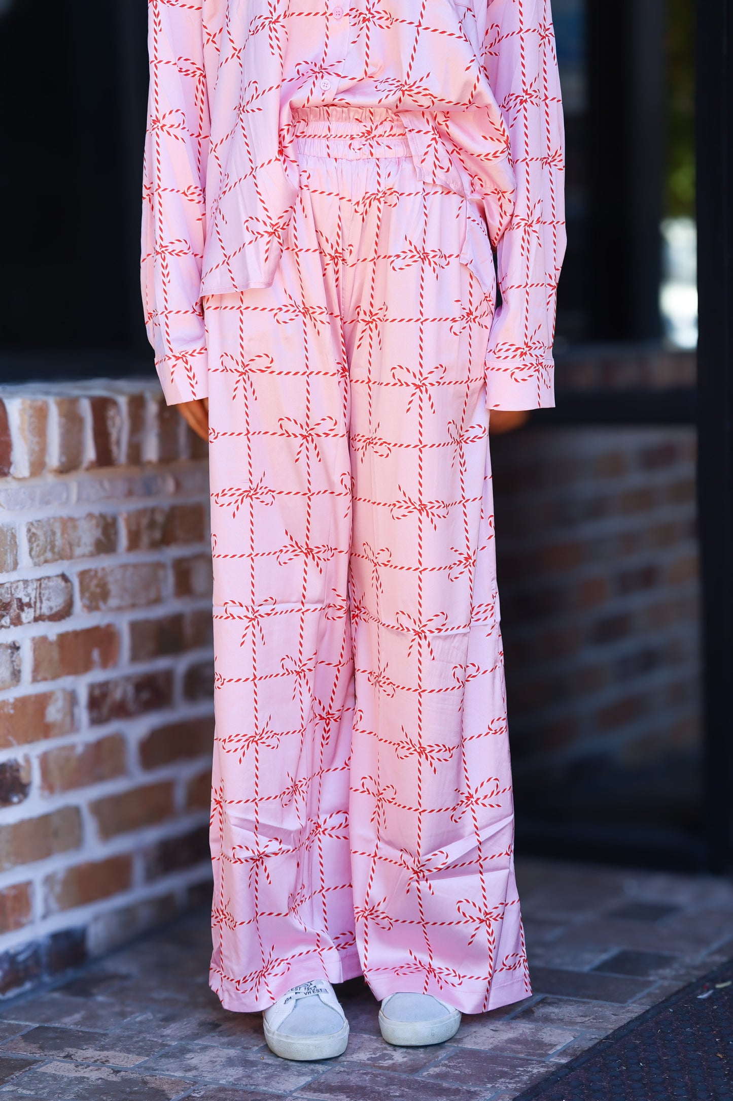 Christmas Bows Pink Satin PJ Set