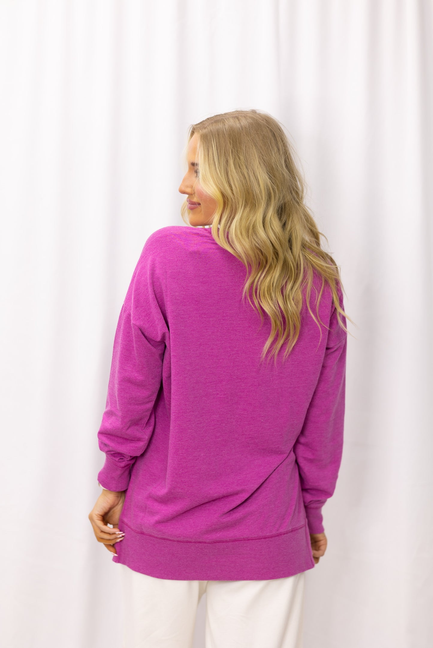 Magenta V-neck crew